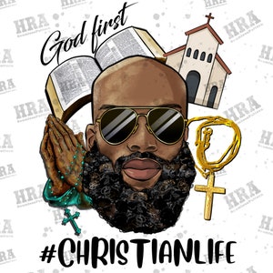 Bald Black Man Christian Life Png Sublimation Design, Bearded Black