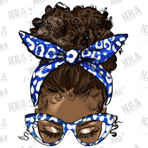 Sorority colors blue and white messy bun png sublimation design download, afro woman png, sorority colors png, sublimate designs download