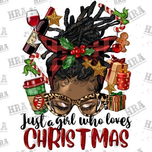 Apenas Uma Garota Que Ama O Natal Afro Messy Locs Bun Png Sublimation Design, Afro Messy Bun Christmas Png, Feliz Natal Png Download