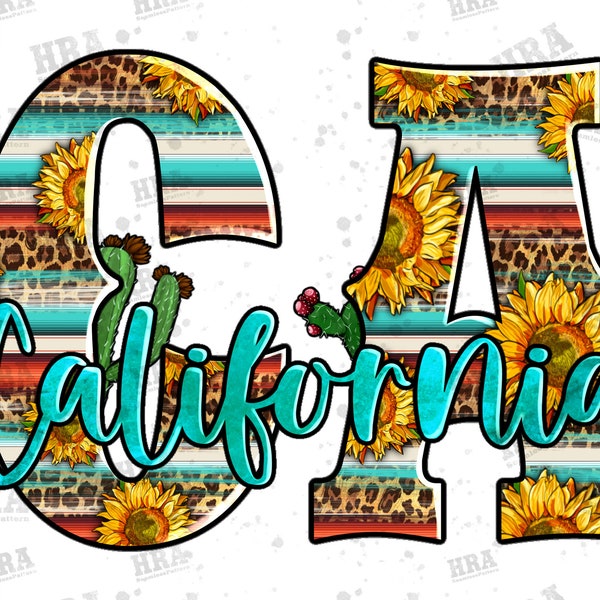 Western California Png, CA California Sublimation Design, Leopard California Png, Cactus Sunflower California Png, California  Png Downloads