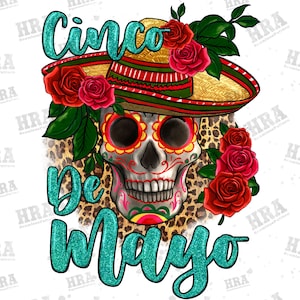 Tête de mort scintillante Cinco De Mayo avec sublimation sombrero Png, floral tête de mort mexicaine Png, léopard tête de mort Cinco De Mayo Png téléchargements