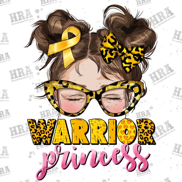 Childhood Cancer Warrior Princess Mini Messy Bun Png Sublimation Design, Childhood Cancer Warrior Png, Mini CancerPng, Digital Download