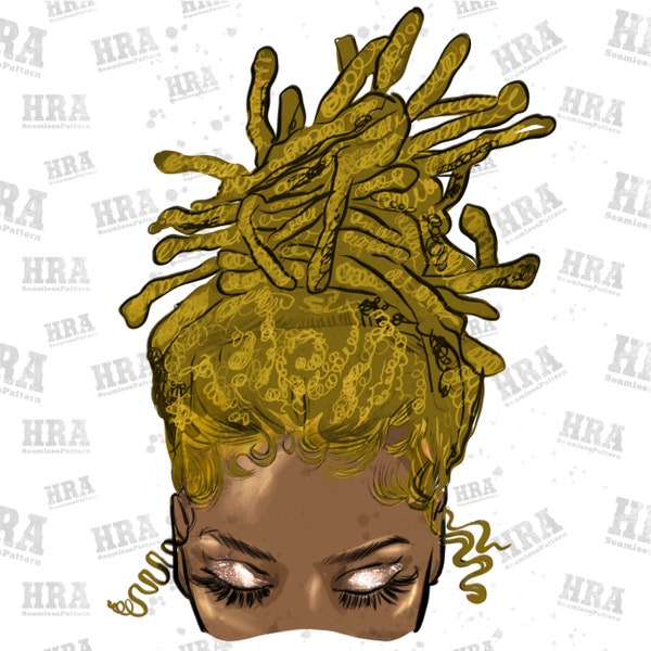 Afro messy bun yellow locs png, black woman png, afro messy bun png, afro with locs png, yellow locs png, sublimate designs download
