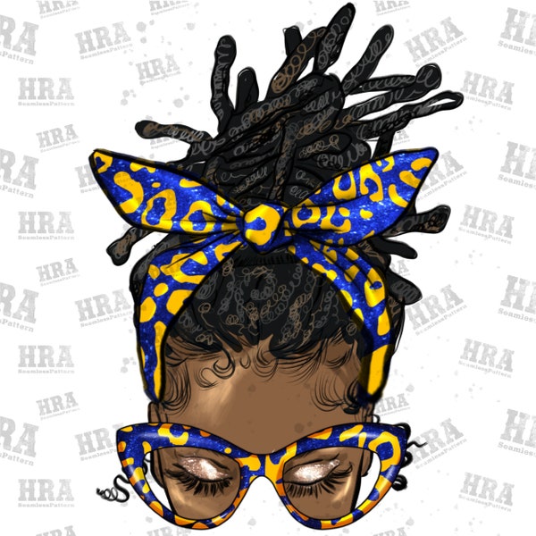 Sorority colors blue and yellow afro locs bun messy bun png, afro woman png, sorority colors png, sublimate designs download