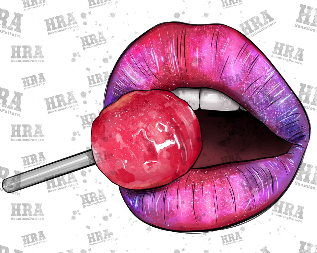 Lips With Lollipop Png Sublimation Design, Hand Drawn Lips Png, Pink