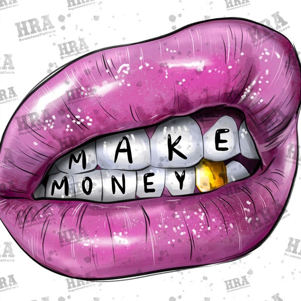 Make Money Lips Png Sublimation Design, Gold Teeth Png, Mean Mug Mouth Png, Golden Grillz Png, Teeth With Gold Grill Png, Digital Download