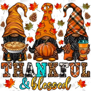 Thankful And Blessed Afro Fall Gnomes Png Sublimation Design, Fall Png, Afro Gnomies Png, Hello Fall Png, Fall Gnomies Png, Digital Download