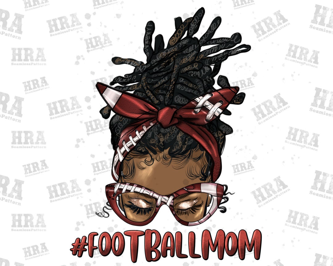 Afro Messy Loc Bun Football Mom Png Sublimation Design, Black Woman Png