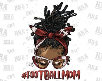 Afro Messy Loc Bun Football Mom Png Sublimation Design, Black Woman Png, Afro Messy Loc Bun Png, Football Mom Png, Football Png Download