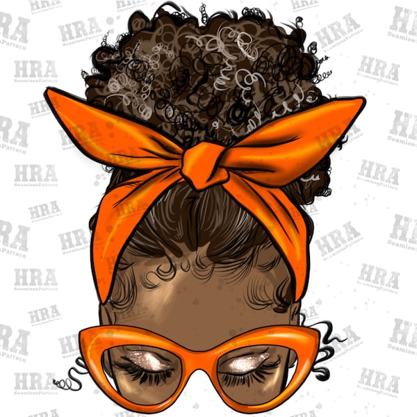 Afro messy bun neon orange colored png sublimation design download, black woman png, afro messy bun png, sublimate designs download