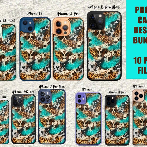 Western Rindsleder Leopard Handyhülle Png Bundle, Sublimationsdesign für iPhone 11-12-13 Mini, Pro & Pro Max, Handyhülle Png Downloads