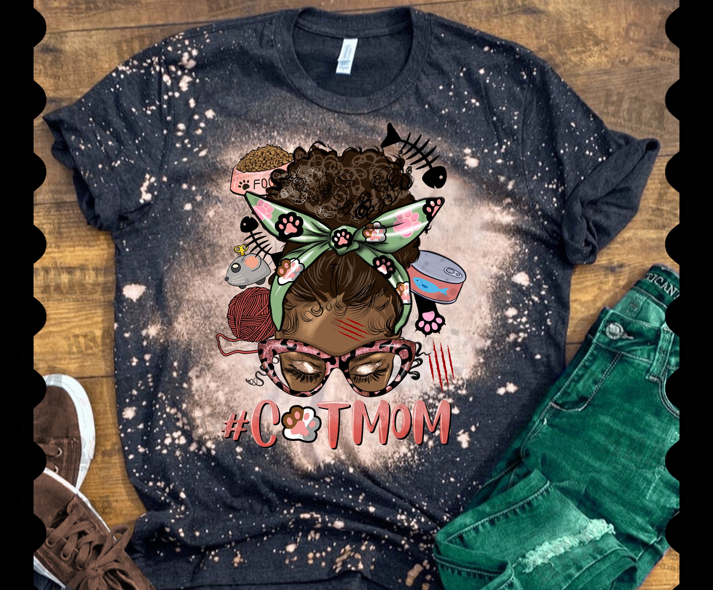 Afro Messy Bun Cat Mom Png Sublimation Design Black Woman Etsy