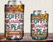 Western Coffee Teach Repeat Can Cooler Png Sublimation Design, 12oz Can Cooler Png, Gemstone Sunflowers Can Cooler Png Digital Downloads