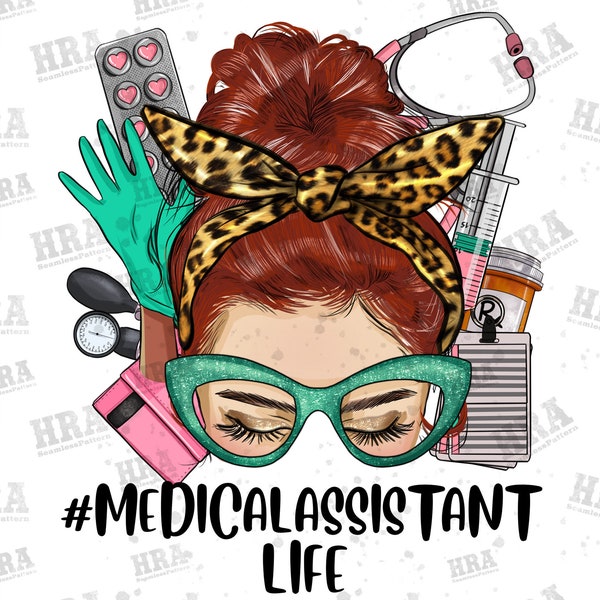 Rousse Messy Bun Assistant médical vie Png Sublimation Design, Rousse Messy Bun Png, Assistante médicale vie Png, téléchargement numérique