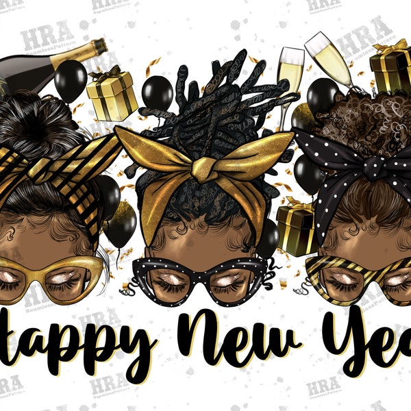 Afro messy bun happy new year png sublimation design download, Christmas png, Christmas afro png, afro messy bun png, sublimate download