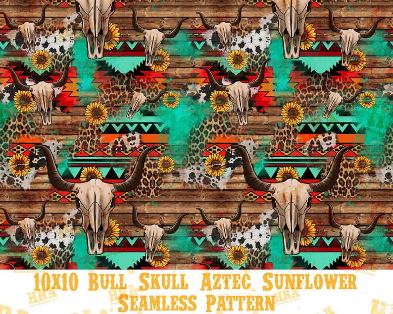 Western Seamless Pattern Sublimation Design Pngbull Skull - Etsy