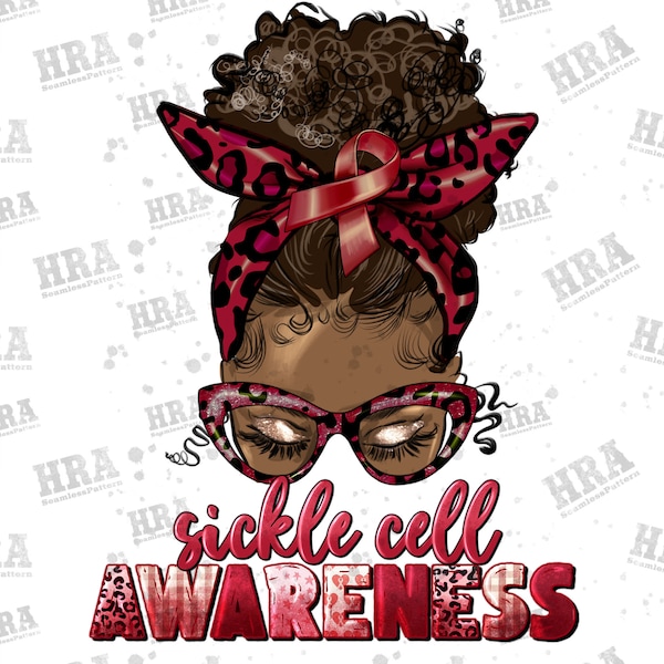 Sickle Cell Awareness Afro Messy Bun Png Sublimation Design, Black Woman Png,Sickle Cell Png,Afro Sickle Cell Messy Bun Png,Digital Download