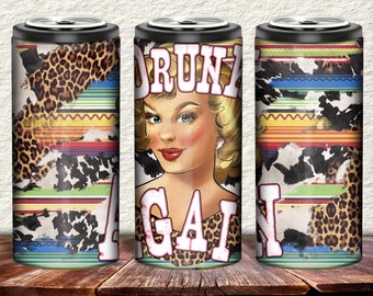 Western Vintage Woman Drunk Again Metal Can Holder Png Sublimation Design, Retro Woman Can Holder Png,Western Woman Can Holder Png Downloads