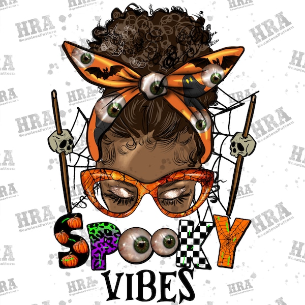 Spooky Vibes Afro Messy Bun Png Sublimation Design, Spooky Png, Halloween Png, Spooky Vibes Png, Afro Woman Png, Afro Png, Digital Download