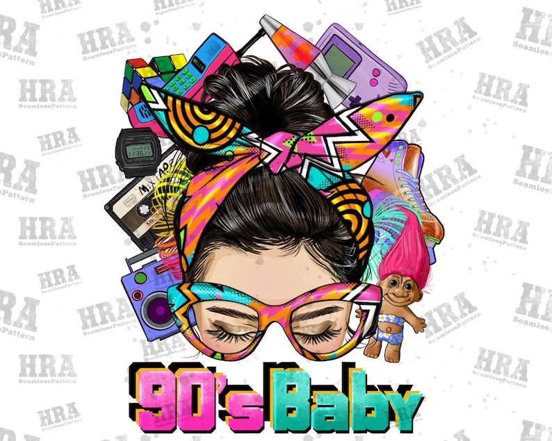 Messy Bun 90's Baby Png Sublimation Design, 90's Baby Messy Bun Png
