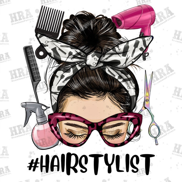 Messy Bun Hair Stylist Png Sublimation Design, Hair Stylist Png, Messy Bun Woman Clipart, Hairdresser Messy Bun Png, Digital Download