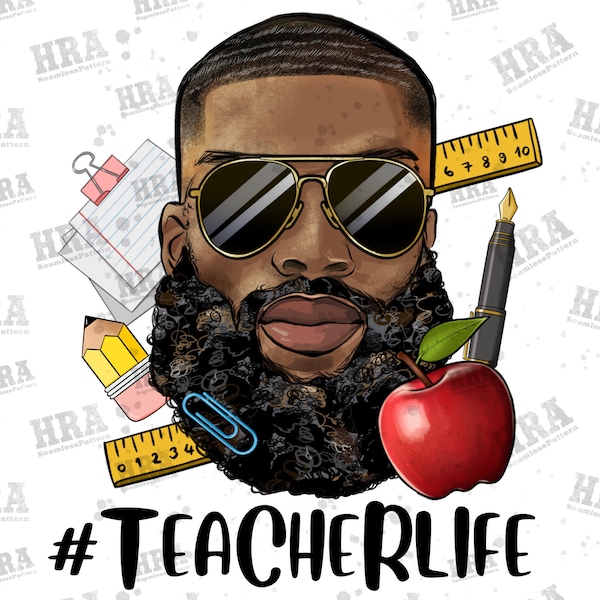 Black man short fade hair teacher life png sublimation design download, afro Teacher png,black man short hair png,sublimate designs download