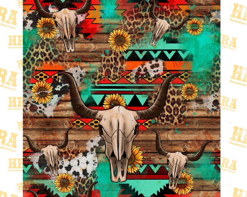 Western Seamless Pattern Sublimation Design Pngbull Skull - Etsy