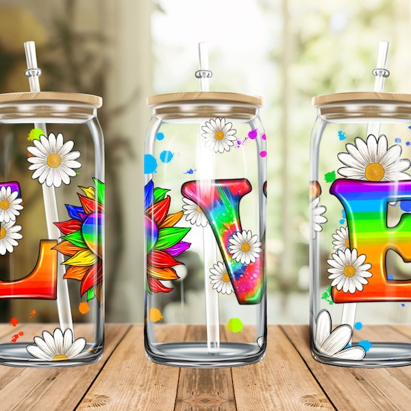 Western Lgbtq Love Libbey Glass Png Sublimation Design, 16oz Libbey Cup Png, Daisy Lgbtq Glass Can Png, Lgbt Love Glass Can Png Downloads