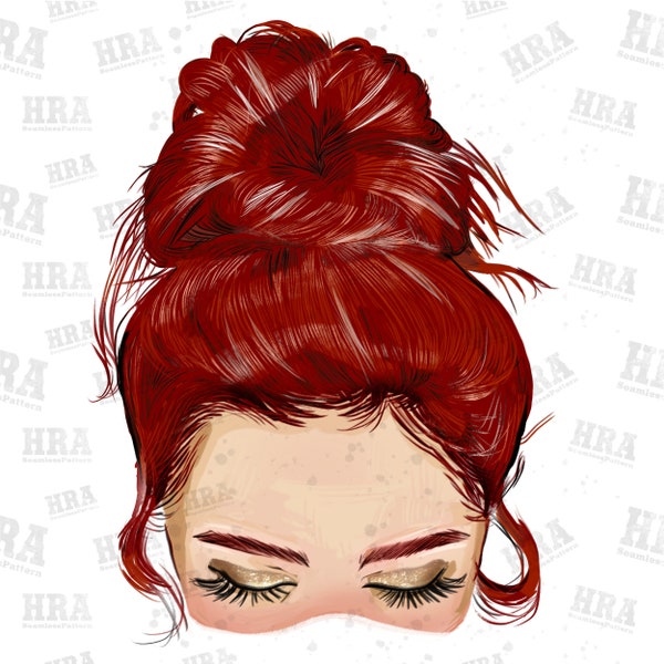 Red head messy bun without glasses png, red hair woman png, messy bun png, red hair png, sublimate designs download