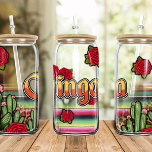 Western Chingona Libbey Cup Png Sublimation Design, 16oz Libbey Cup Png, Roses And Leopard Chingona Glass Can Beer Png, Digital Downloads image 1