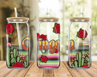 Western Chingona Libbey Cup Png Sublimation Design, 16oz Libbey Cup Png, Roses And Leopard Chingona Glass Can Beer Png, Téléchargements numériques