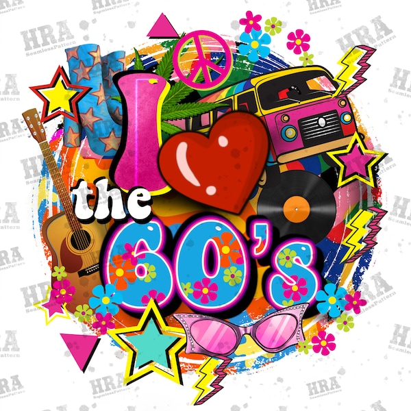 I Love The 60's Png Sublimation Design, Retro Png, Love 60's Png, 60's Party Png, Retro 60's Png, Vintage 1960's Png, Digital Download