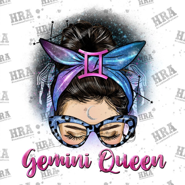 Messy Bun Gemini Queen Png Sublimation Design, Messy Bun Gemini Png, Messy Bun Clipart, Gemini Zodiac Png, Gemini Png, Digital Download