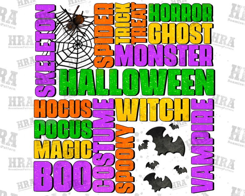 Halloween Words Png Sublimation Designhalloween Bats Etsy