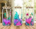 Mermaid Tail Glitter Ocean Libbey Cup Png Sublimation Design,16oz Libbey Cup Png, Seahorse And Starfish Glass Can Png, Digital Downloads