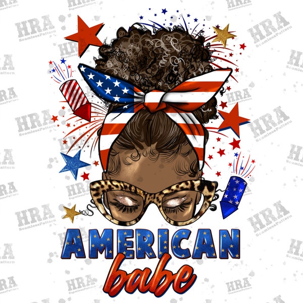 Afro messy bun American babe png sublimation design download, 4th of July png, USA flag png, afro woman png, sublimate designs download