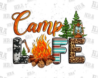 Camp Life Png Sublimation Design, Camp Fire Png, Leopard And Cowhide Camp Life Png, Camp Life Clipart Png Digital Downloads