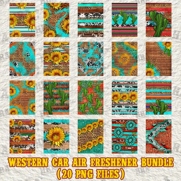 Western Car Lufterfrischer Png Sublimationsdesign Bundle, Hand gezeichneter Western Car Lufterfrischer Clipart, Set von 20 Western Muster Png Downloads