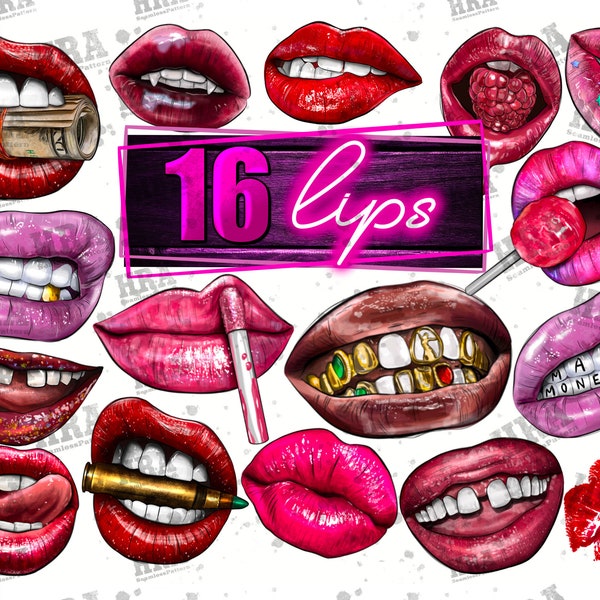 16 Lips Png Sublimation Design Bundle, Lips Bundle Png, Hand Drawn Lips Png, Lips Png Design, Lips Clipart, Lips Png, Digital Download