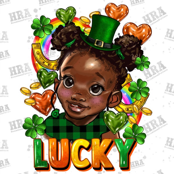 St. Patrick's Day black lucky girl png sublimation design download, Irish Day png, black kid png, lucky png, sublimate designs download