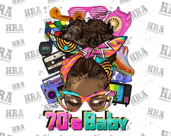 Afro Messy Bun 70's Baby Png Sublimation Design, 70's Baby Messy Bun Png,Messy Bun Clipart,1970's Png,Vintage Messy Bun Png,Digital Download