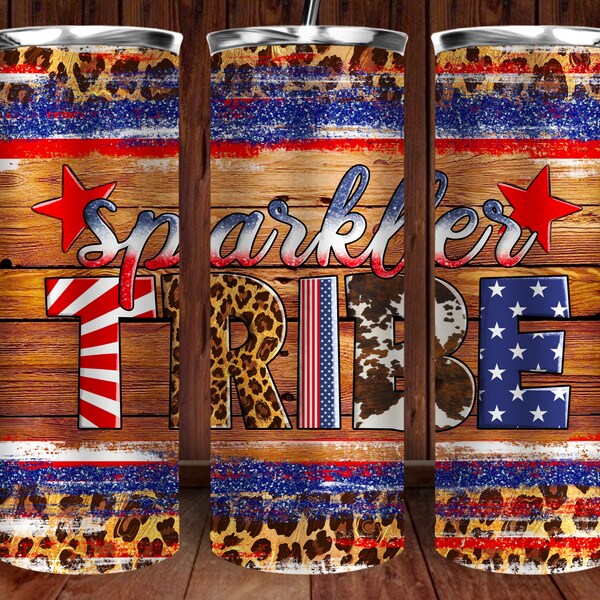 Western Sparkler Tribe Tumbler Png Sublimation Design, 20oz Skinny Tumbler Png, Leopard USA Flag Sparkler Tribe Png, Digital Download