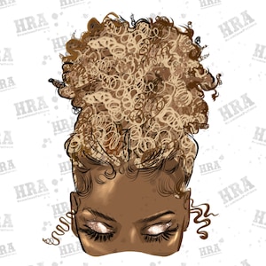 Blonde afro messy bun png sublimation design download, afro messy bun png, black woman png, blonde afro png, sublimate designs download