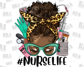 Western Afro Nurse Life Messy Bun Png Sublimation Design, Leopard Messy Bun Nurse Png,Nurse Png,Nurse Life Png,Nursing Png Downloads