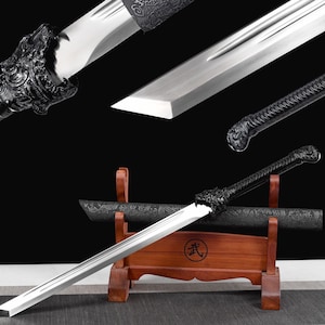 HanBon - Espada katana forjada de oro real, katana de dragón de oro real,  espada samurái japonesa funcional, 1095 plegada, de acero de Damasco, hoja