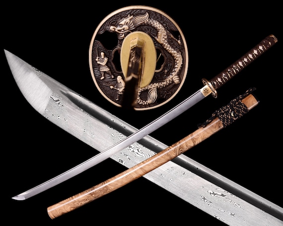 Katana de dragón hecha a mano, real afilado samurai japonés Katana espada  Damasco acero Río textura, full tang, piel de rayo real, 40.5 pulgadas -   México