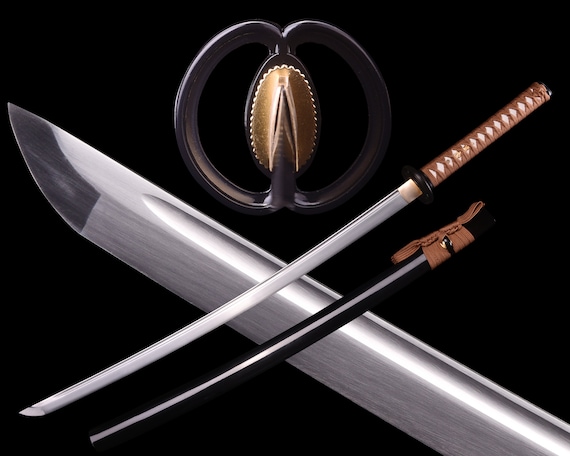 Real japonés Samurai Katana Espada Full Tang 1060 Alto Carbono