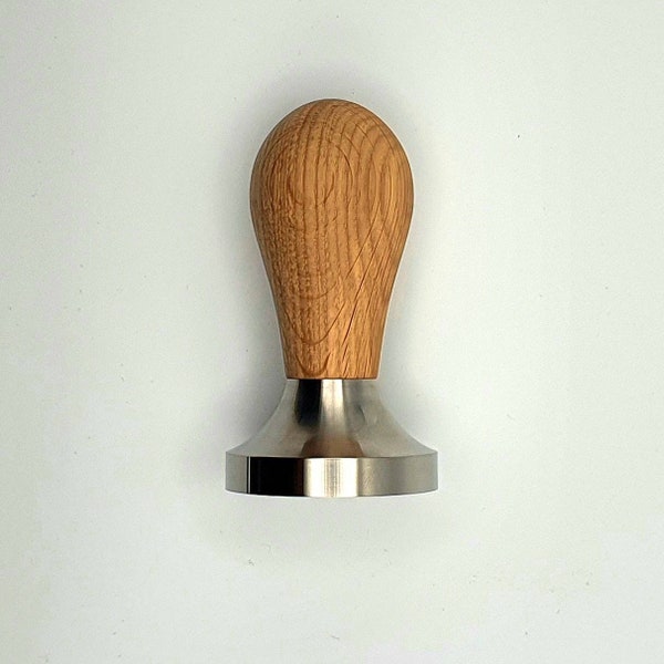 Tamper mit 58,5mm Edelstahlbasis und handgemachtem Griff aus Eiche!