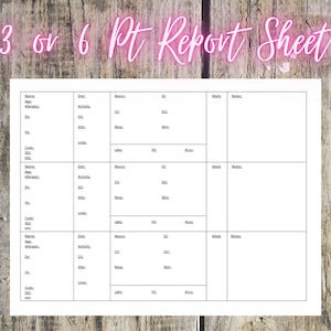 3 or 6 Patient Report Sheet