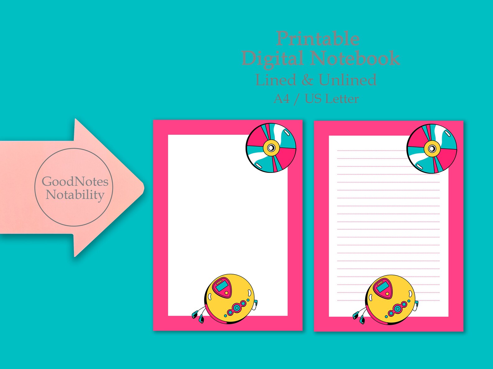 Printable Lined Unlined Note Page Goodnote and Notability Etsy